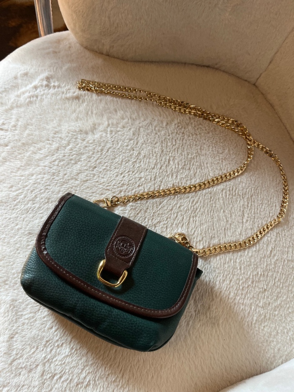 Vintage 90s Forest Green Mini Bag with Gold Chain Strap